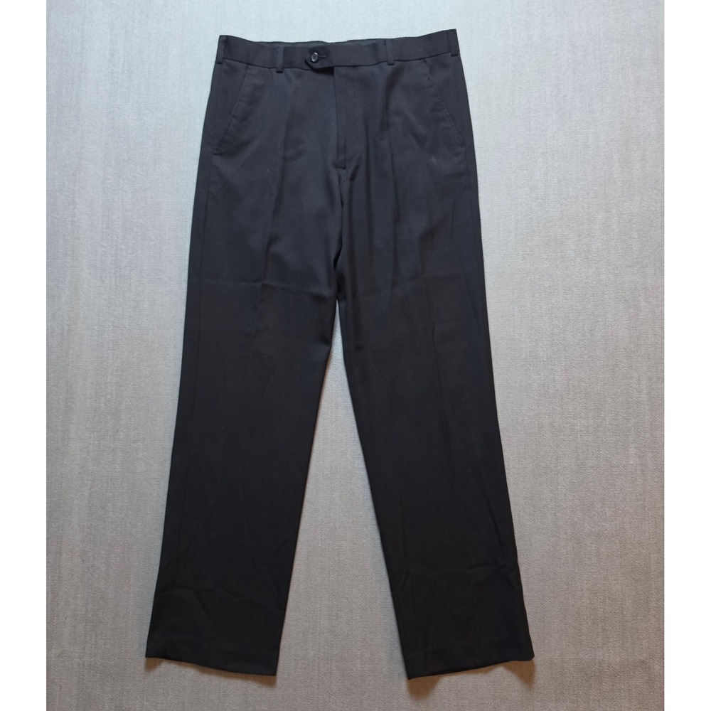 George Dress Pants Men 34x32 Black Flat Front Straight Leg Trousers GM10204